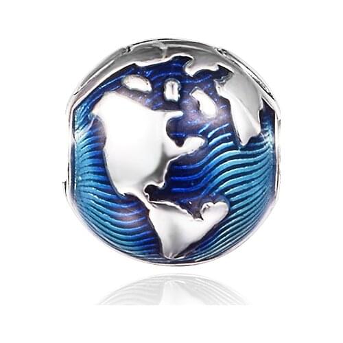 CKK Blue Globe Clip Charms 925 Original Fit Pandora Bracelets Nacklaces Sterling Silver Beads for Jewelry Making Women DIY