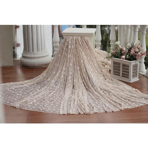 MLAEY Vintage Embroidered Lace Fabric with floral , Wedding Gown Lace Trim