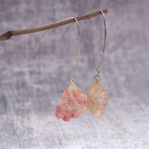 Bohemia Ethnic Original Irregular Tourmaline Pendant Drop Dangle Earrings For Women Hyperbole Big Pink Natural Stone Earring