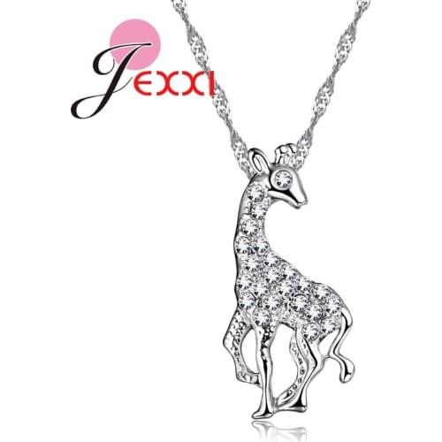 Pretty Animal Design Spotted Deer CZ Crystal Jewelry Pure 925 Sterling Silver Top Quality Beautifull Women Chain Necklace