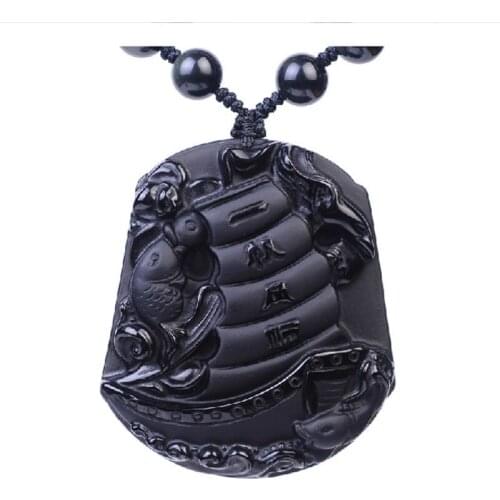 100% natural Obsidian mascot Pendant Necklace Jewelry Men and Womens Fine Jewelry Obsidian Run smoothly Pendant Necklace