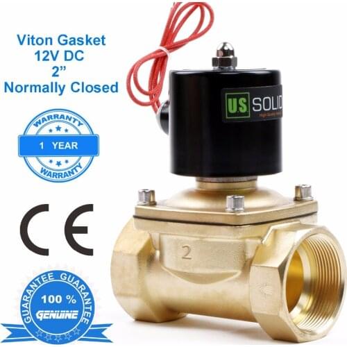 U.S. Solid 2" Brass Electric Solenoid Valve 12V DC Normally Closed for Air Water Diesel, CE Certified, NPT or G Thread