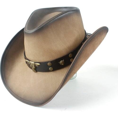 2019 Fashion Men Western Cowboy Hat With Punk Leather Bull Band For Gentleman Sombrero Hat Size 58-59CM