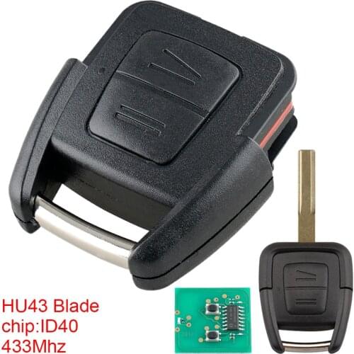 433Mhz Auto Remote Car Key Replacement 2 Buttons Remote Car key with ID40 Chip and HU43 Blade Optional Fit for Vauxhall Opel