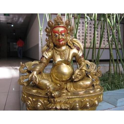 Free Shipping 25cm Tibet 100% PureCopper bronze 24K Gold gild Yellow Jambhala Buddha Statue