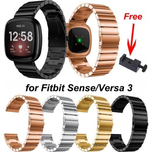 Stainless Steel Straps Compatible with Fitbit Sense and Versa 3, Metal Bands Bracelet for Versa 3 with Tools