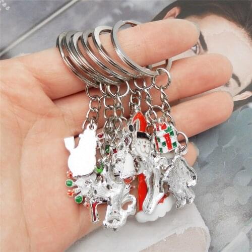 Santa Claus Key chain & Key ring Christmas Tree Jewelry Color Stocking Snowflake Enamel Socks Hat Keychain Iron Alloy Key Rings