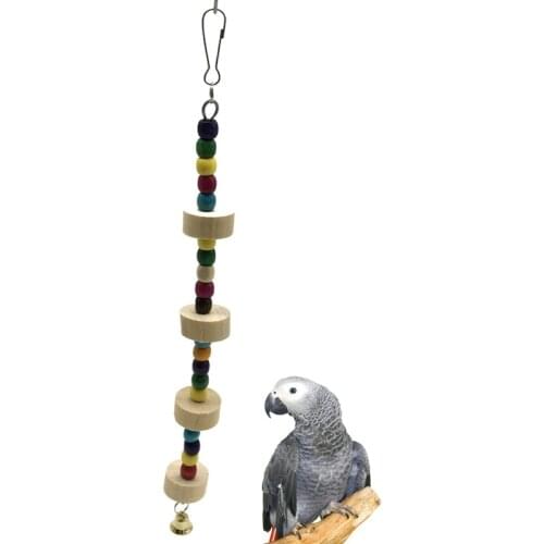 Parrot Biting Toy Wooden Bite-Proof Natural Bird Chewing Bead Toy Parrot Cage Toy Hanging With Colorful Beads Bird Parrot Toys