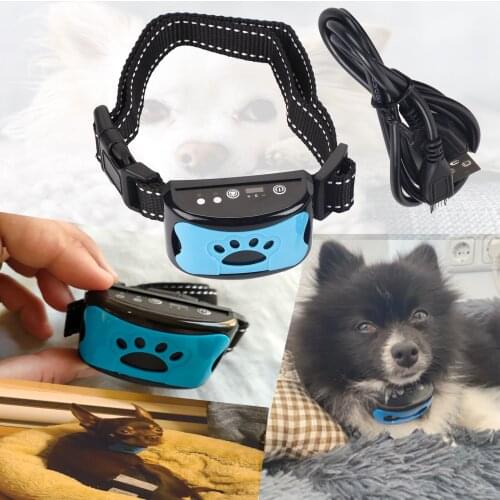 Blue Dog Barking Control Device Rechargeable Anti-Barking Collar Adjustable 7 Sensitivity Levels Dog Collars Training Tool