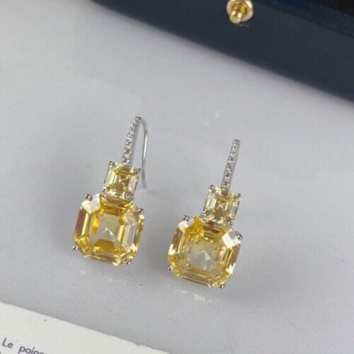 Hot Brand Pure 925 Sterling Silver For Women Yellow Diamond Earrings Wedding Party Earrings Silver Jewelry Big Design Jewelry