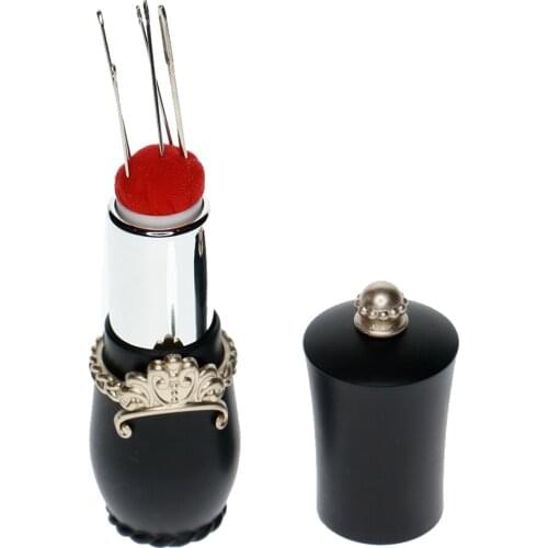 Lipstick Design Needles Pin Cushion Holder with 5pcs Sewing Needle Tools for Hand Needlework