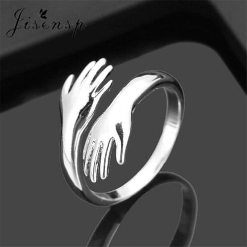 Jisensp 2021 Korean Style Romantic Finger Rings for Women Hands Hug Shaped Opening Ring Trendy Wedding Jewelry Engagement Gift