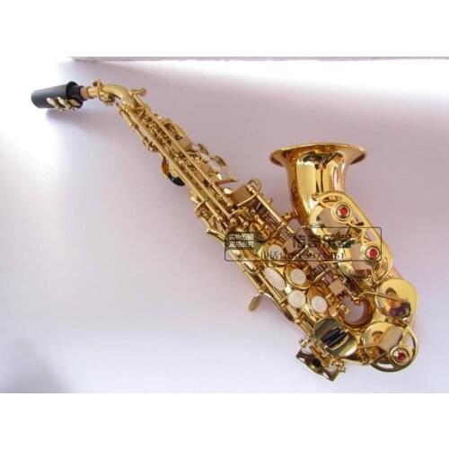 Sales quality soprano saxophone curved Lacquer Gold saxophone BbTune music instrument brass with case