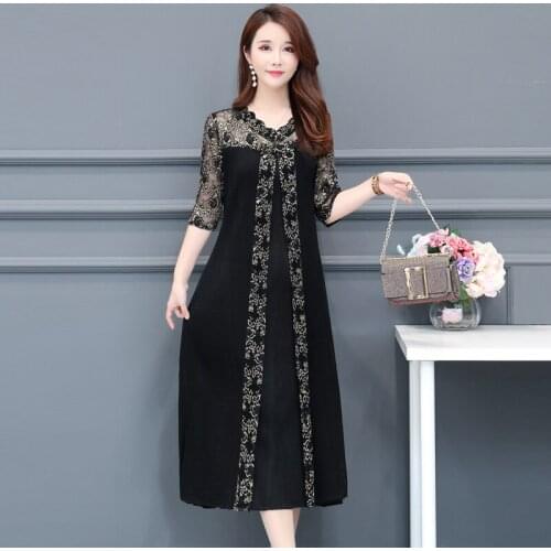 KMETRAM Vintage Elegant Black Dress for Women Clothes 2020 Spring Autumn Lace Midi Dress Women Dresses Plus Size Vestidos MY2730