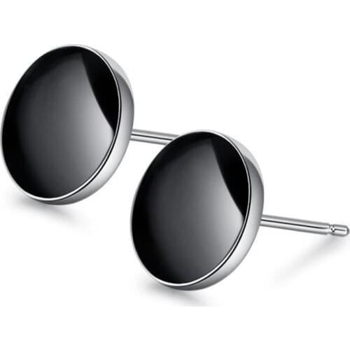 Round Black Vinyl Spot Stud Earrings For Men and Women Trend Creative 925 Sterling Silver Party Gift Jewelry Accessories SAE417
