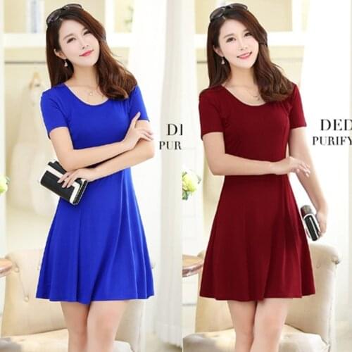 Summer Women Short Sleeve Scoop Neck Knee-Length A-Line Slim Was Thin Regular Simple Fashion Vitage 5 Colours Coctail Dress 9836