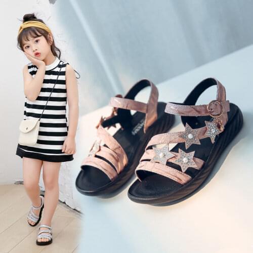 Summer Fashion Girls Rhinestone Sandals Soft Non-slip Toddler Shoes Casual Lightweight Breathable Outdoor Open Toe Beach Shoes