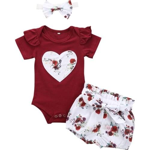 Summer Suit Newborn Infant Clothes Children Casual Tops T-shirt Pants Headband Baby Girl Clothing Toddler Outfits Kids Set 3Pcs