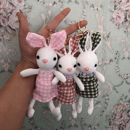 Cute 20cm plush Rabbit wearing lattice pattern Pendant skirt Keychain stufeed soft doll christmas birthday gift for kid lover
