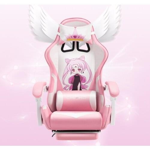 Upgraded Latex Computer Chair Pink Cartoon Live Gaming Chair Multifunctional Adjustable Home Comfortable Sofa Recliner