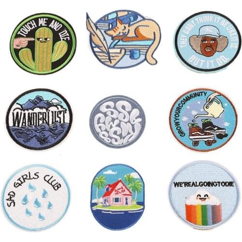 Fashion Round Rainbow Cloud Patches for Clothes Decor Iron On Cactus Sleep Cat Skateboard Shoes Stickers Diy Clothing Badges