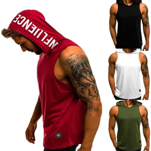 Fashion Men Sleeveless Hoodies Tank Top Muscle Gym Sport Slim Vest Bodybuilding Hooded Hip Hop Streetwear Workout Elastic Tank