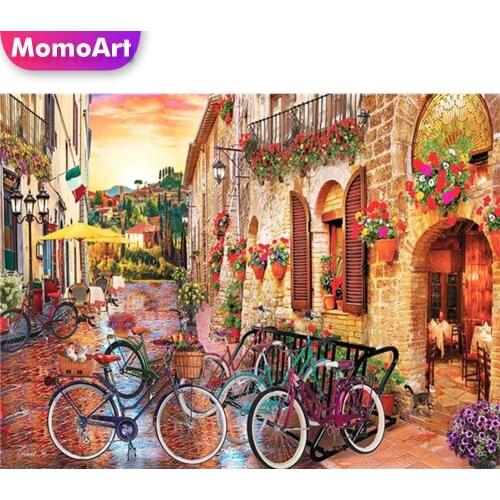 MomoArt Diamond Painting Street Rhinestones Kits Diamond Mosaic Sunset Landscape Cross Stitch Embroidery House Handmade Gift
