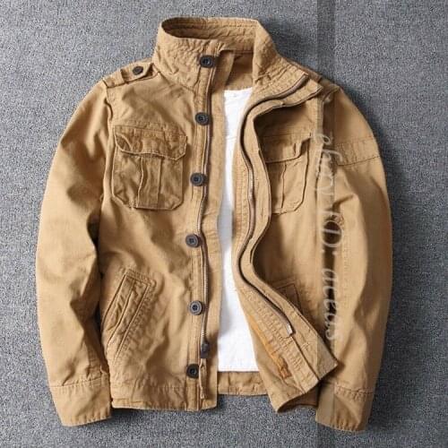 2021 Men Fashion Camo Combat Jacket Stand Collar Military Pockets Outdoor Short Coat Hot