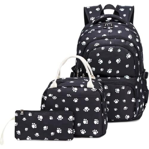 3Pcs set Dog Paw Prints Backpack with Lunch bag Primary School Student Book Bag School Bag for Teen Girls Boys Mochila Escolars