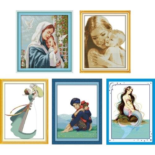 Joy Sunday The Fierceness Love of Mother and Son Patterns DIY Handmade DMC 14ct and 11ct Cross stitch kit Printed Needlework