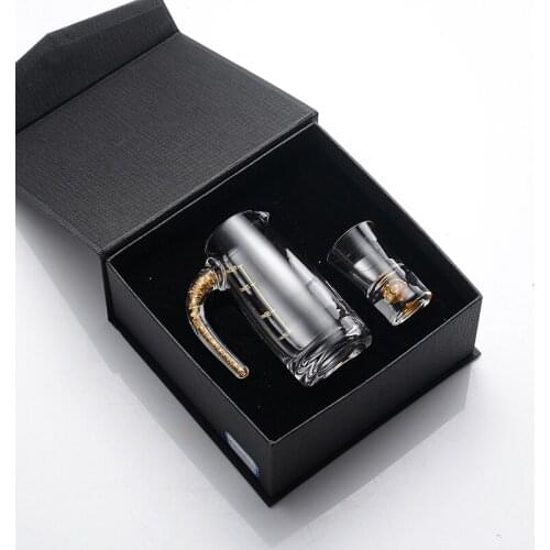 24K Fine Gold Foil Superior Crystal Shot Glass Dispenser Set Liquor Spirit Vodka Sake Wine Decanter Divider Small Glasses Cups