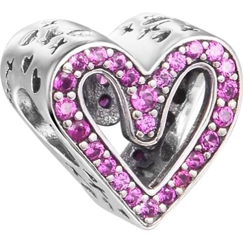 2021 New 925 Sterling Silver Sparkling Ruby Red Freehand Heart Charms Fit Pandora Bracelets Beads for Jewelry Making Kralen