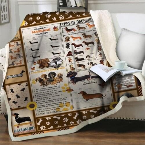 Cute Dachshund 3D Print Sherpa Blanket Couch Quilt Cover Travel Bedding Velvet Plush Throw thick Fleece Blanket Bedspread quilts