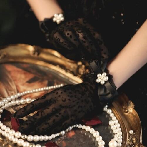 Black Sheer Lace Tulle Gloves Slim Thin Bridal Wedding Gloves Photo Shooting Party Dress Lace Bridal Gloves