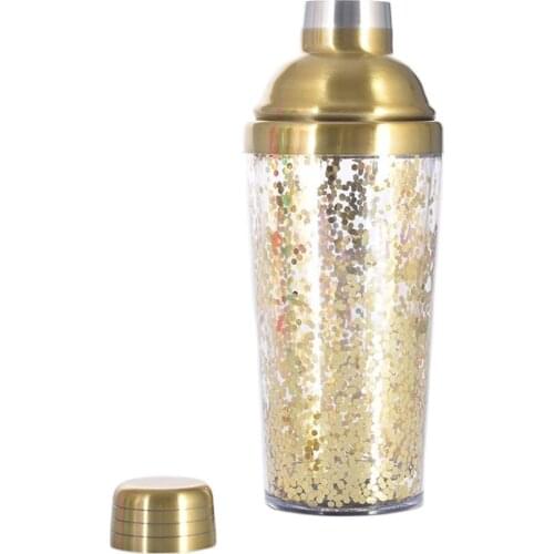 450ml Plastic Martini Cocktail Shaker Wine Beverage Mixer Bling Bling Wine Matel Cup Eco-Friendly BPA Free Home Bar Utensils