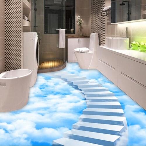 Custom Self-adhesive Floor Mural Wallpaper 3D Creative Clouds Step Floor Tiles Painting Sticker Bathroom Bedroom Papel De Parede