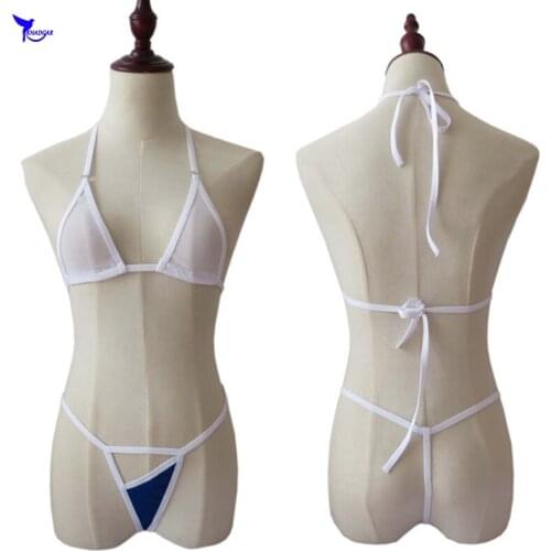 Transparent G-String WomenS Micro Bikinis Suit 2019 Sexy Thong Swimwear Extreme Solid Bandage Swimsuit HOT Sunbath Beachwear