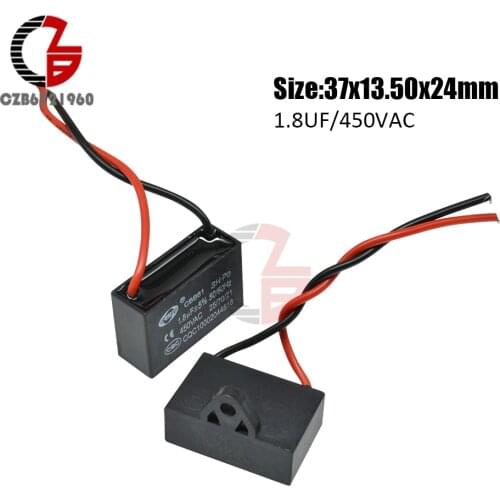 CBB61 Starting Capacitance AC Fan Capacitor 2 Wires 1.8UF 450V AC Terminal Ceiling Fan Motor Running Rectangle Capacitor