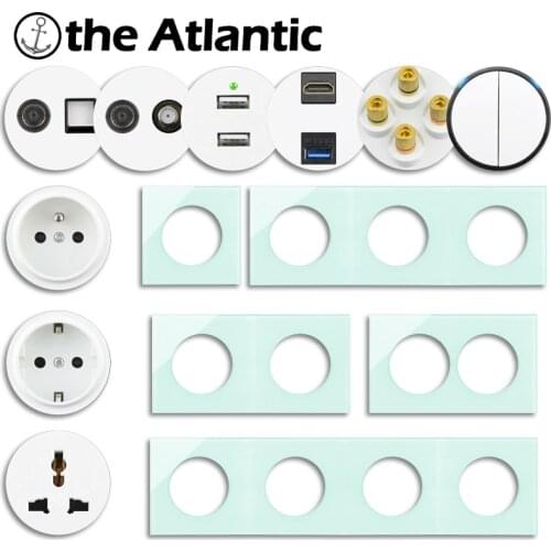 L1 Series- Germany EU French Power Socket Switch USB RJ45 HDMI-compatible Function Module Frame DIY Free Combination Green Glass