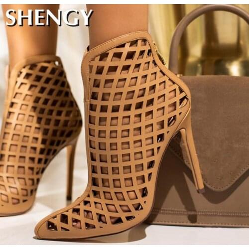 Fashionable Ladies High Heels New Ladies Sandals Open Toe Hollow Chunky Sandals Zipper Summer High Heels Wedding Banquet Shoes