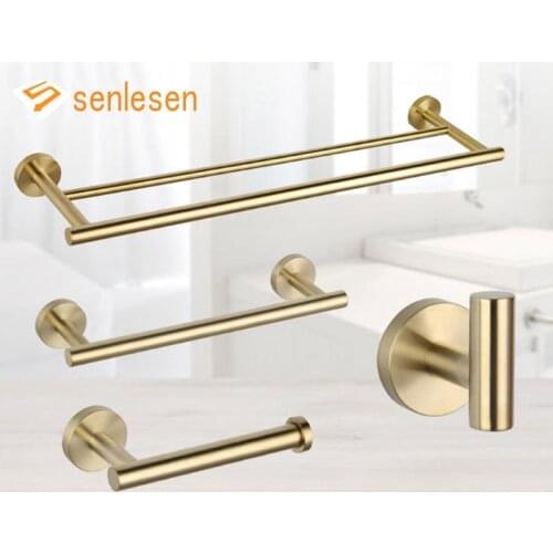 Senlesen Nickle Golden Towel Bar Bathroom Accessories Wall Mount Towel Rack Hardware Hanging Rack Toilet Shelf Set