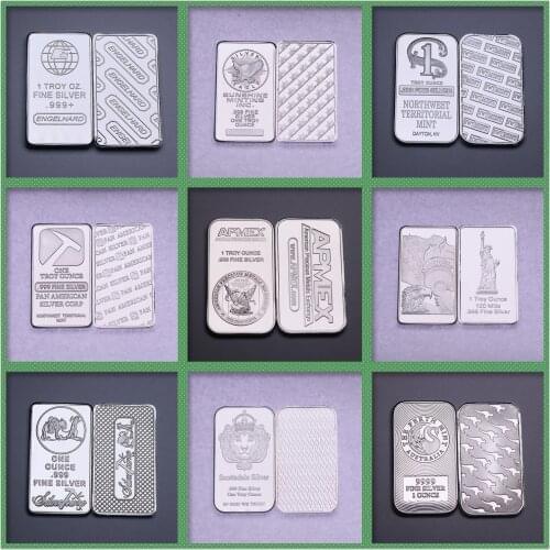 1oz Silver Bar Bullion.A Collection Of 14 Different Styles Of Silver Bars Crafts Collection Gift