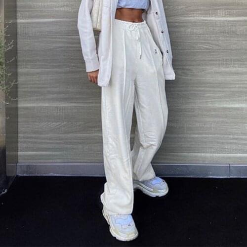 Cotton Solid White Sweatpants for Women Sportswear Joggers Women Oversized Trousers Wide Leg High Waisted Pants YGhan