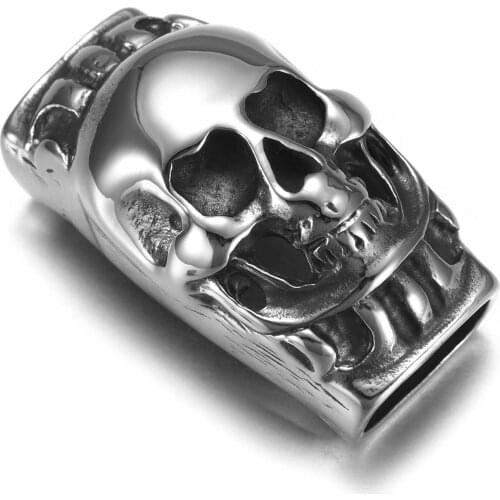 Stainless Steel Slider Beads Skull Polished 12x6mm Hole Bead Slide Charm Accessories for DIY Bracelet Jewelry Making