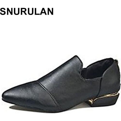 SNURULAN women loafers soft leather shoes slippery casual low heels women shoes pointed toe low solid classic women shoesE062