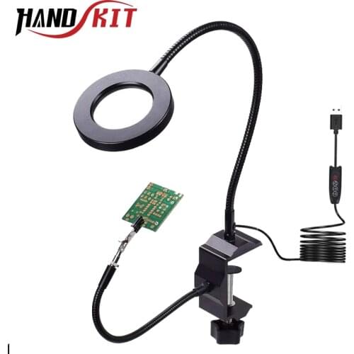 Handskit 5W USB Magnifying Glass With LED Light Different Color Led Flexible Helping Third Hand Table Clamp Repair Welding Tool