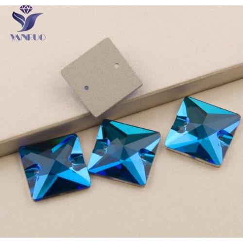 YANRUO 3240 All Sizes Blue Zircon Square Sew On Strass Crystal Flatback Glass Stones For Wedding Dress