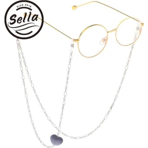 Sella Fashion Women Sunglasses Chain Metal Eyeglasses Neck Strap Lanyard Ladies Heart Decoration Alloy Silvery Glasses Holder