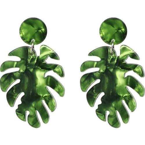 Monstera leaf Acrylic Earrings for Women Green Blue Brown Big Pendientes Aretes De Mujer Modernos 2018 Wholesle Jewellery
