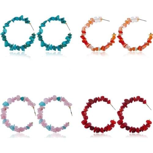 Tumbled Stones Chips Hoop Round Earrings Stainless Steel with Irregular Spring and Summer for Women Ladies